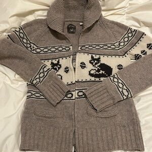 TNA tab sea to sky zip cardigan with foxes - size large